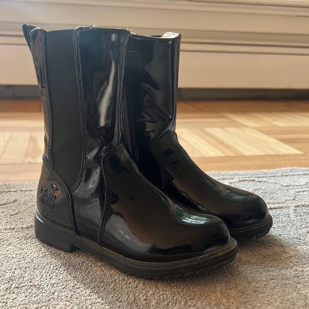 Black patent leather little girl riding boots